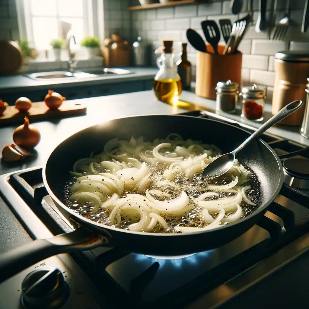 In a large skillet, heat a tablespoon of oil over medium-high heat. Add the chopped onions and minced garlic. Sauté until the onions turn translucent, about 2–3 minutes.