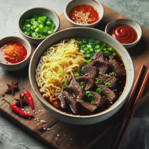 Serve the beef noodle soup hot, with additional sauces like Sriracha or hoisin on the side for extra flavor. Enjoy!