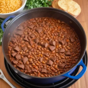 Reduce heat to low, cover, and simmer for 2-3 hours or until the beef and beans are tender.