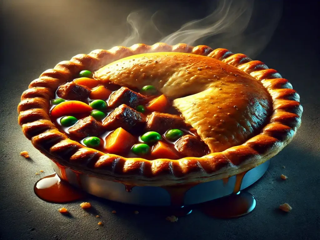 Beef Pot Pie with golden crust and rich beef filling.