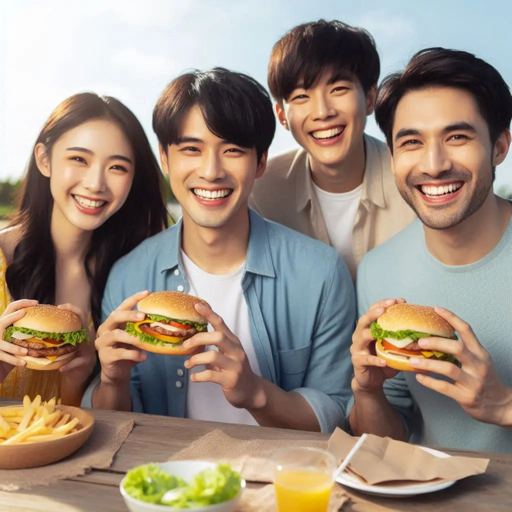 happy family eating Jucy Lucy burgher