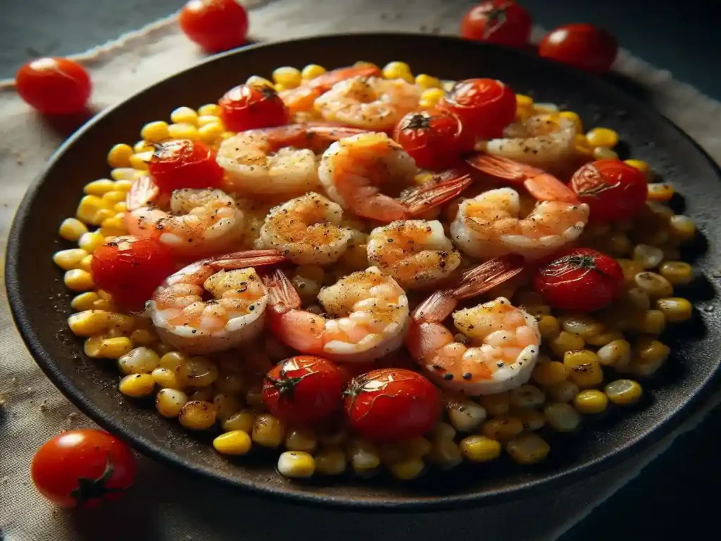 Easy Sheet Pan Dinner Shrimp with Charred Corn and Burst Tomatoes