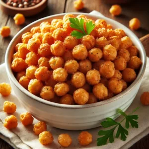 Bowl of crispy air fryer chickpeas garnished with parsley