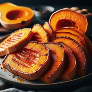 Roasted butternut squash, showcasing its tender golden edges and vibrant orange interior, ready to serve.