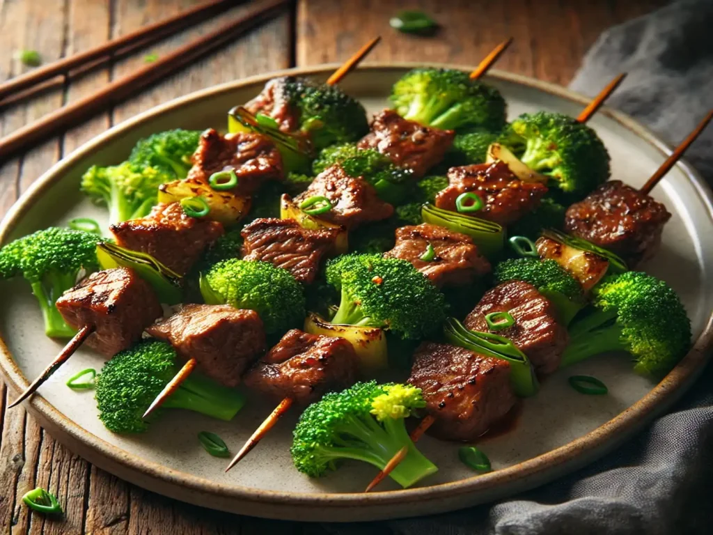 Soy-Marinated Beef Broccoli Skewers